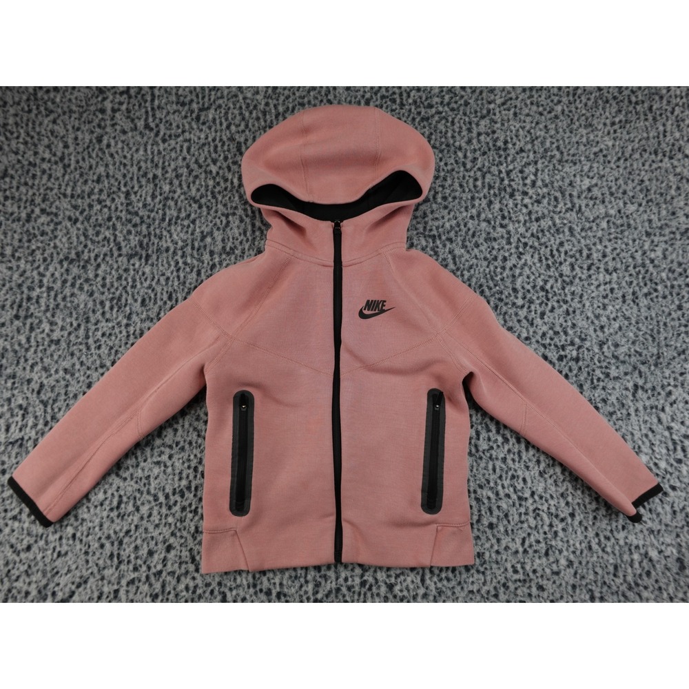 Nike Tech Fleece Full Zip Hoodie Girls Size 5 Pink CU9223-603 Excellent